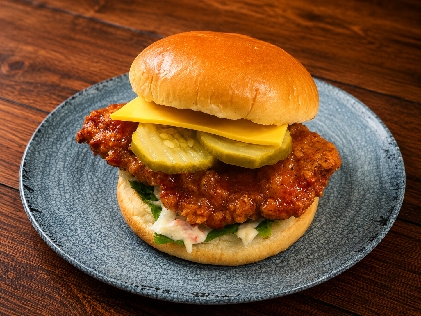 Nashville Hot House signature crispy fried chicken sandwich